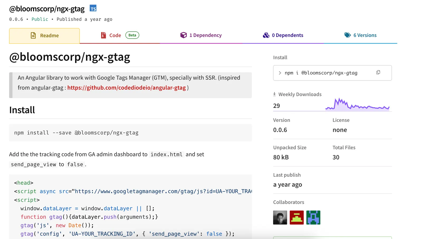 Screenshot of ngx-gtag